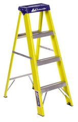 Louisville - 3 Steps, 4' High, Type I Rating, Fiberglass Step Ladder - 250 Lb Capacity, 18-7/8" Base Width - Benchmark Tooling