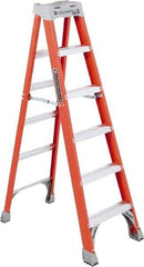 Louisville - 5 Steps, 6' High, Type IA Rating, Fiberglass Step Ladder - 300 Lb Capacity, 22-9/16" Base Width - Benchmark Tooling