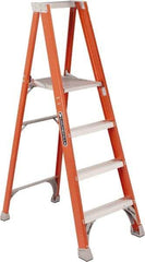 Louisville - 6 Steps, 6' High, Type IA Rating, Fiberglass Platform Ladder - 300 Lb Capacity, 28-1/8" Base Width - Benchmark Tooling