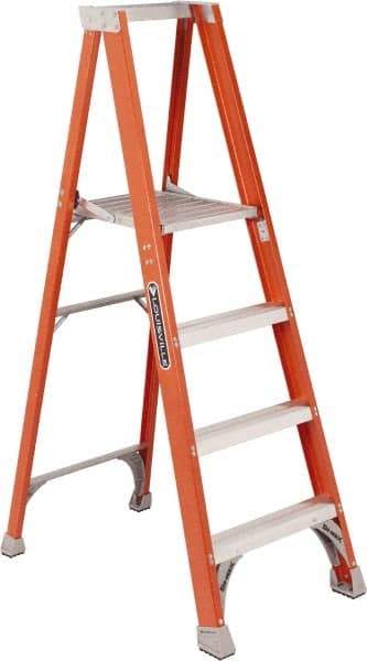 Louisville - 3 Steps, 3' High, Type IA Rating, Fiberglass Platform Ladder - 300 Lb Capacity, 22-3/4" Base Width - Benchmark Tooling