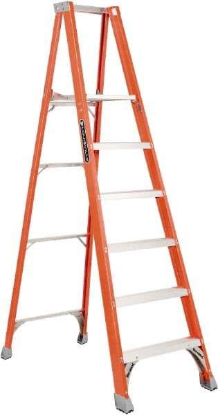 Louisville - 4 Steps, 4' High, Type IA Rating, Fiberglass Platform Ladder - 300 Lb Capacity, 25-1/8" Base Width - Benchmark Tooling