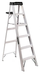 Louisville - 5 Steps, 6' High, Type I Rating, Aluminum Step Ladder - 300 Lb Capacity, 21-5/8" Base Width - Benchmark Tooling