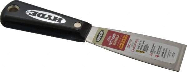 Hyde Tools - 1-1/2" Wide Stainless Steel Putty Knife - Stiff, Nylon Handle, 7-3/4" OAL - Benchmark Tooling