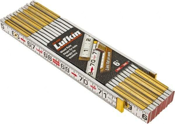 Lufkin - 6' Long, 1/16" Graduation, Folding Rule - 5/8" Wide, Wood - Benchmark Tooling