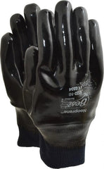 Chemical Resistant Gloves: Large, Neoprene-Coated, Neoprene, Supported Black, 9'' OAL, Smooth, FDA Approved, ANSI Cut A3, ANSI Abrasion 3, ANSI Puncture 1