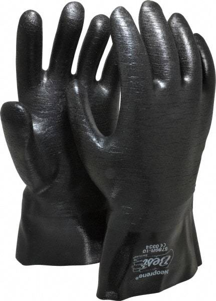 SHOWA - Size L (10), 12" Long, 26 mil Thick, Supported, Neoprene Chemical Resistant Gloves - Smooth Finish, Flannel Lined, Gauntlet Cuff, ANSI Abrasion Level 3, ANSI Cut Level 3, ANSI Puncture Level 1, Black, FDA Approved - Benchmark Tooling