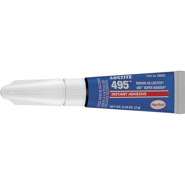 Loctite - 0.11 oz Tube Clear Instant Adhesive - Series 495, 20 sec Fixture Time, 24 hr Full Cure Time, Bonds to Metal, Plastic & Rubber - Benchmark Tooling