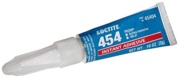 Loctite - 0.11 oz Tube Clear Instant Adhesive - Series 454, 15 sec Fixture Time, 24 hr Full Cure Time, Bonds to Plastic & Rubber - Benchmark Tooling