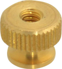 Electro Hardware - #4-40 UNC Thread, Uncoated, Grade B-633 Brass Round Knurled Thumb Nut - 1/4" Overall Height, 5/16" Head Diam - Benchmark Tooling