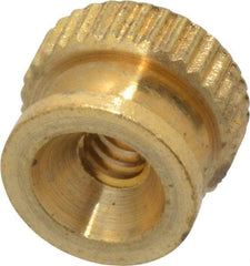 Electro Hardware - #6-32 UNC Thread, Uncoated, Grade B-633 Brass Round Knurled Thumb Nut - 9/32" Overall Height, 3/8" Head Diam - Benchmark Tooling