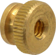 Electro Hardware - #10-24 UNC Thread, Uncoated, Grade B-633 Brass Round Knurled Thumb Nut - 11/32" Overall Height, 1/2" Head Diam - Benchmark Tooling