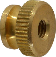 Electro Hardware - #10-32 UNF Thread, Uncoated, Grade B-633 Brass Round Knurled Thumb Nut - 11/32" Overall Height, 1/2" Head Diam - Benchmark Tooling