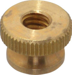 Electro Hardware - 1/4-20" UNC Thread, Uncoated, Grade B-633 Brass Round Knurled Thumb Nut - 3/8" Overall Height, 9/16" Head Diam - Benchmark Tooling