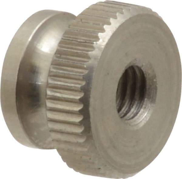 Electro Hardware - #10-32 UNF Thread, Uncoated, Grade 302, 303 Stainless Steel Round Knurled Thumb Nut - 11/32" Overall Height, 1/2" Head Diam - Benchmark Tooling