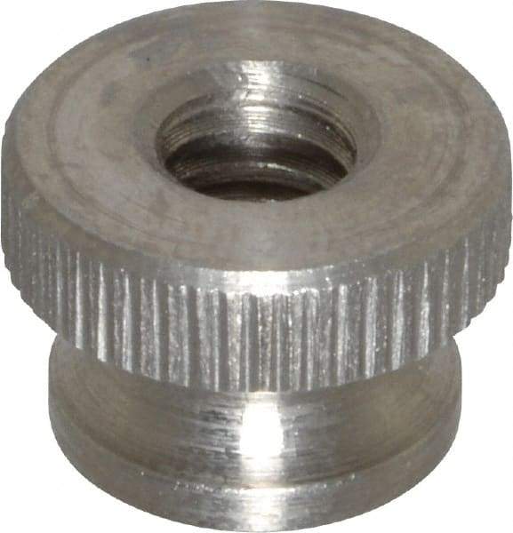 Electro Hardware - 1/4-20" UNC Thread, Uncoated, Grade 302, 303 Stainless Steel Round Knurled Thumb Nut - 3/8" Overall Height, 9/16" Head Diam - Benchmark Tooling