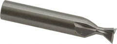 Made in USA - 3/8" Diam x 3/16" Width of Cut, 60° Included Angle, Carbide-Tipped Dovetail Cutter - 3/8" Shank Diam, 2-1/8" Overall Length, 0.0050-0.0100" Corner Radius, Weldon Flat, Uncoated - Benchmark Tooling