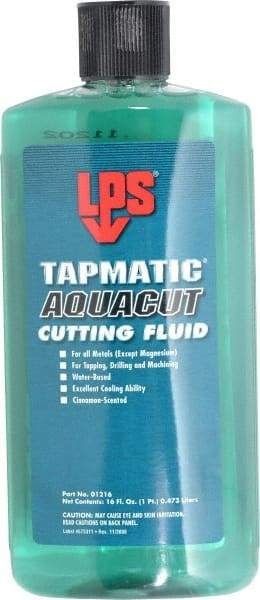 LPS - Tapmatic AquaCut, 16 oz Bottle Cutting & Tapping Fluid - Water Soluble, For Boring, Broaching, Drawing, Drilling, Engraving, Facing, Finishing, Grinding, Milling, Reaming, Sawing, Stamping, Tapping, Threading, Turning - Benchmark Tooling