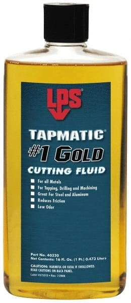 LPS - Tapmatic #1 Gold, 1 Pt Bottle Cutting & Tapping Fluid - Straight Oil, For Boring, Broaching, Drilling, Engraving, Facing, Milling, Reaming, Sawing, Tapping, Threading, Turning - Benchmark Tooling