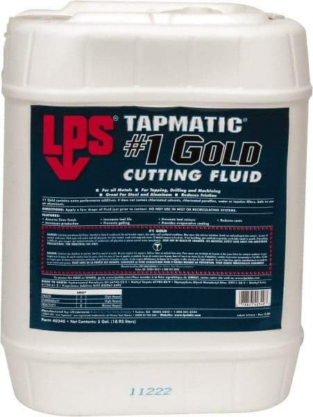 LPS - Tapmatic #1 Gold, 5 Gal Pail Cutting & Tapping Fluid - Straight Oil, For Boring, Broaching, Drilling, Engraving, Facing, Milling, Reaming, Sawing, Tapping, Threading, Turning - Benchmark Tooling