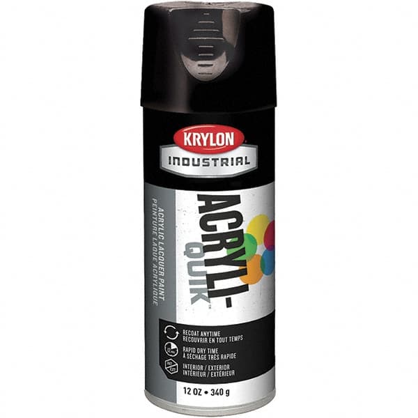 Krylon - Black, 12 oz Net Fill, Gloss, Lacquer Spray Paint - 15 to 20 Sq Ft per Can, 16 oz Container, Use on Cabinets, Color Coding Steel & Lumber, Conduits, Drums, Ducts, Furniture, Motors, Pipelines, Tools - Benchmark Tooling