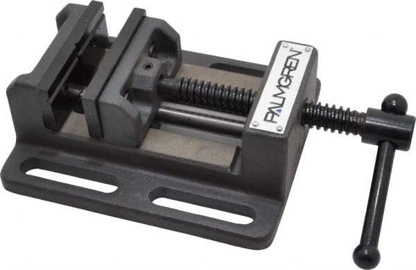 Palmgren - 3" Jaw Opening Capacity x 1-1/8" Throat Depth, Horizontal Drill Press Vise - 3" Wide Jaw, Stationary Base, Standard Speed, 6-1/2" OAL x 2-7/16" Overall Height - Benchmark Tooling