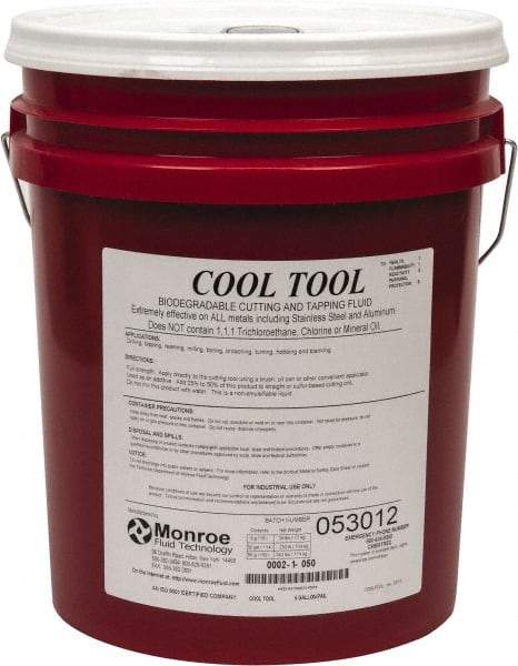 Monroe Fluid Technology - Cool Tool, 5 Gal Pail Cutting & Tapping Fluid - Straight Oil, For Blanking, Boring, Broaching, Drilling, Hobbing, Milling, Reaming, Tapping, Turning - Benchmark Tooling