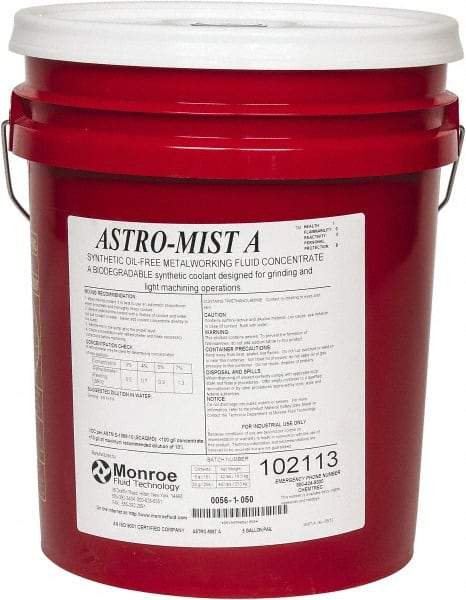 Monroe Fluid Technology - Astro-Mist A, 5 Gal Pail Grinding Fluid - Synthetic, For Light Machining - Benchmark Tooling