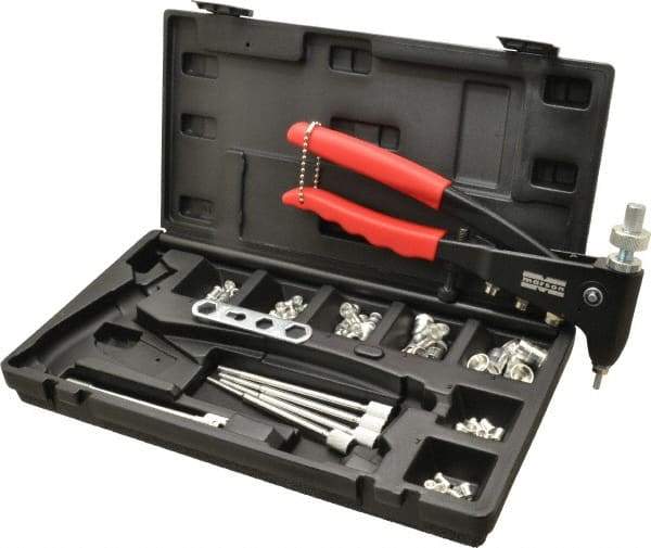 Value Collection - 63 Piece Aluminum Manual Rivet Nut Tool Kit - #6-32, 3/8-16" Thread - Benchmark Tooling