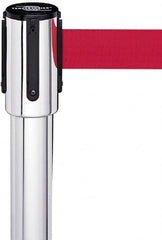 Tensator - 37-3/4" High, 2-1/2" Pole Diam, Tensabarrier Post - 15" Base Diam, White Plastic Post, 7-1/2' Tape, For Outdoor Use - Benchmark Tooling