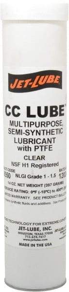 Jet-Lube - 14 oz Cartridge Synthetic General Purpose Grease - Clear, Food Grade, 400°F Max Temp, NLGIG 1-1/2, - Benchmark Tooling