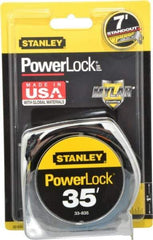 Stanley - 35' x 1" Yellow Blade Tape Measure - 1/16" Graduation, Inch Graduation Style, Silver Case - Benchmark Tooling