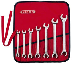 Proto - 7 Piece, 3/8" to 3/4", 6 Point Flare Nut Wrench Set - Inch Measurement Standard, Satin Finish, Comes in Nylon Roll - Benchmark Tooling