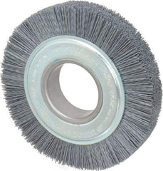 Weiler - 6" OD, 2" Arbor Hole, Crimped Nylon Wheel Brush - 1" Face Width, 1-1/4" Trim Length, 0.035" Filament Diam, 3,600 RPM - Benchmark Tooling