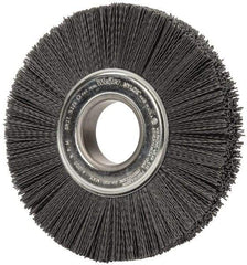 Weiler - 8" OD, 2" Arbor Hole, Crimped Nylon Wheel Brush - 1" Face Width, 2-1/4" Trim Length, 0.04" Filament Diam, 3,600 RPM - Benchmark Tooling