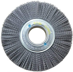 Weiler - 8" OD, 2" Arbor Hole, Crimped Nylon Wheel Brush - 1" Face Width, 2-1/4" Trim Length, 0.04" Filament Diam, 3,600 RPM - Benchmark Tooling