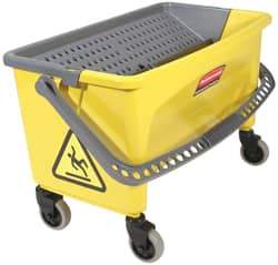 Rubbermaid - 40 Qt Plastic Bucket & Wringer - 14-1/2" Long x 16.1" High x 26.2" Wide, Yellow - Benchmark Tooling