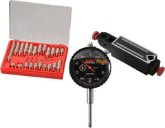 Value Collection - 0.001" Graduation, 0-100 Dial Reading, Indicator & Base Kit - 4" Base Length x 1" Base Width x 1" Base Height - Benchmark Tooling