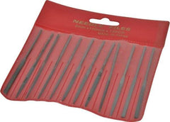 Value Collection - 12 Piece Swiss Pattern File Set - 4" Long, 2 Coarseness, Round Handle, Set Includes Barrette, Crossing, Equalling, Flat, Half Round, Knife, Round, Round Edge Joint, Slitting, Square, Three Square - Benchmark Tooling