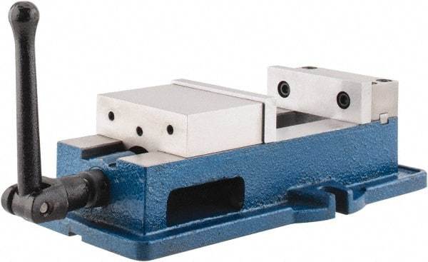 Interstate - 4" Jaw Width, 4" Jaw Opening Capacity, Horizontal Stationary Machine Vise - Manual Operation, 6,750 Lb Capacity, 1 Station, 12-3/8" Long x 3.7" High x 1-1/4" Deep, 1-1/4" Jaw Height, Cast Iron - Benchmark Tooling