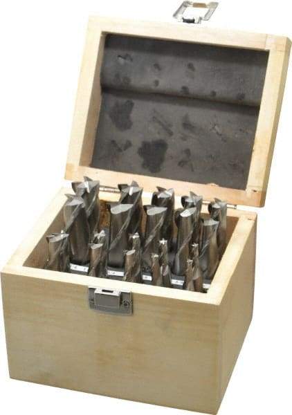 Interstate - 3/16 to 3/4", 2, 4 Flute Square End Mill Set - Uncoated, Cobalt, Single End, Centercutting - Benchmark Tooling
