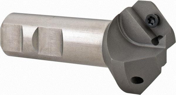 Everede Tool - 30° Lead Angle, 1.553" Max Cut Diam, 1" Min Cut Diam, 0.479" Max Depth of Cut, Indexable Chamfer and Angle End Mill - 3 Inserts, APLT 347 Insert Style, 3.2" Overall Length, Straight Shank, 60° Included Angle - Benchmark Tooling