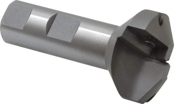 Everede Tool - 60° Lead Angle, 1.458" Max Cut Diam, 1/2" Min Cut Diam, 0.277" Max Depth of Cut, Indexable Chamfer and Angle End Mill - 2 Inserts, APLT 347 Insert Style, 3" Overall Length, Straight Shank, 120° Included Angle - Benchmark Tooling