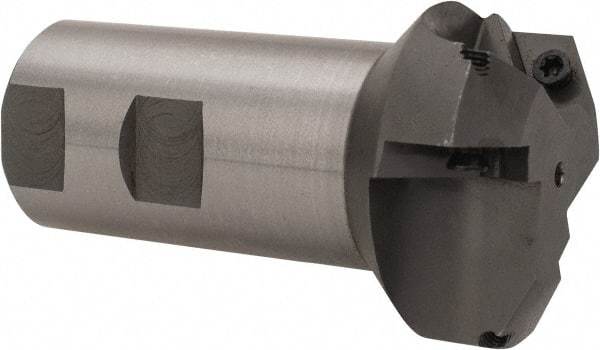 Everede Tool - 60° Lead Angle, 1.958" Max Cut Diam, 1" Min Cut Diam, 0.277" Max Depth of Cut, Indexable Chamfer and Angle End Mill - 3 Inserts, APLT 347 Insert Style, 3.2" Overall Length, Straight Shank, 120° Included Angle - Benchmark Tooling