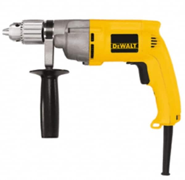 DeWALT - 1/2" Keyed Chuck, 0 to 600 RPM, Pistol Grip Handle Electric Drill - 7.8 Amps, 120 Volts, Reversible, Includes 360° Side Handle & Chuck Key with Holder - Benchmark Tooling