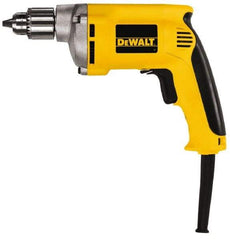 DeWALT - 1/4" Keyed Chuck, 4,000 RPM, Pistol Grip Handle Electric Drill - 6.7 Amps, 110 Volts, Reversible, Includes Chuck Key with Holder - Benchmark Tooling