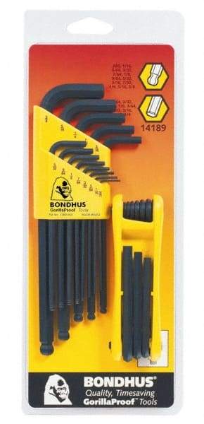 Bondhus - 22 Piece Fold-Up Ball End Hex Key Set - Hex Range 0.05 to 3/8" - Benchmark Tooling