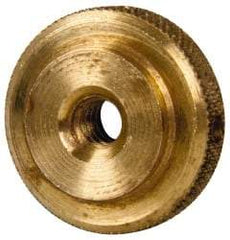 Gibraltar - #10-24 UNC Thread, Uncoated, Brass Round Knurled Check Nut - 1/4" Overall Height, 3/4" Diam x 3/16" Head Height, 1/2" Base Diam - Benchmark Tooling