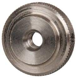 Gibraltar - #10-24 UNC Thread, Uncoated, Stainless Steel Round Knurled Check Nut - 1/4" Overall Height, 3/4" Diam x 3/16" Head Height, 1/2" Diam x 1/16" Base Height - Benchmark Tooling