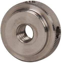 Gibraltar - 5/16-18" UNC Thread, Uncoated, Stainless Steel Round Knurled Check Nut - 3/8" Overall Height, 1" Head Diam, 3/4" Diam x 3/32" Base Height - Benchmark Tooling