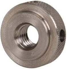 Gibraltar - 3/8-16" UNC Thread, Uncoated, Stainless Steel Round Knurled Check Nut - 3/8" Overall Height, 1" Head Diam, 3/4" Diam x 3/32" Base Height - Benchmark Tooling